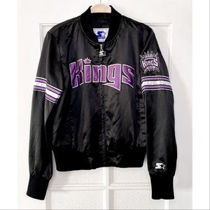 Vintage Starter Jacket Zip Up Sacramento Kings Embroidered Black Purple Medium